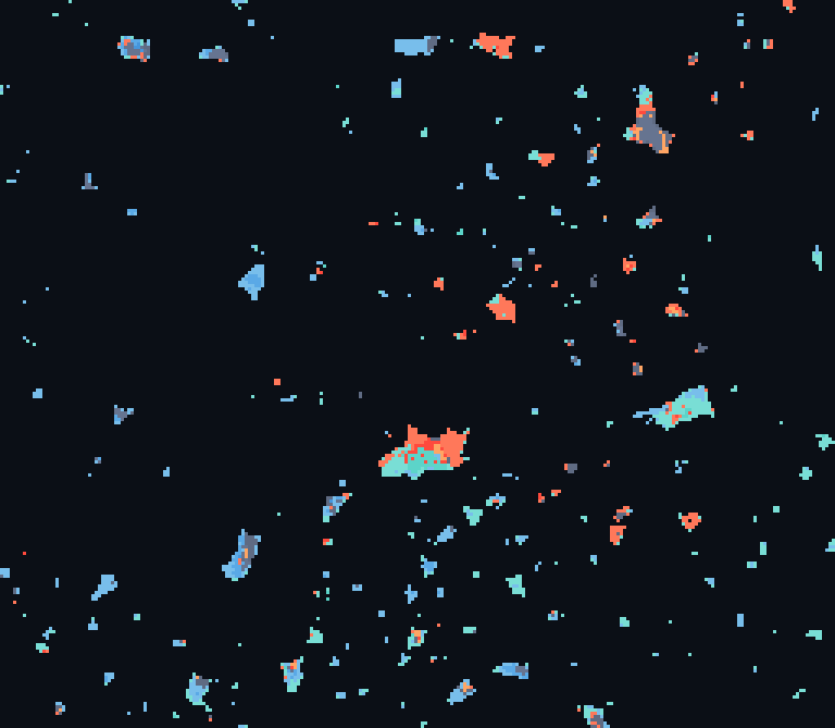 Surface-water change map for Bengaluru, India, drawn from the counted pixels