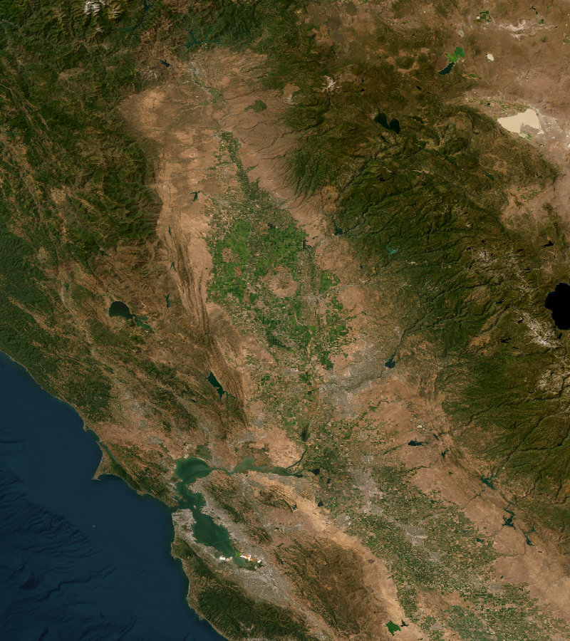 Satellite view of Northern California, USA