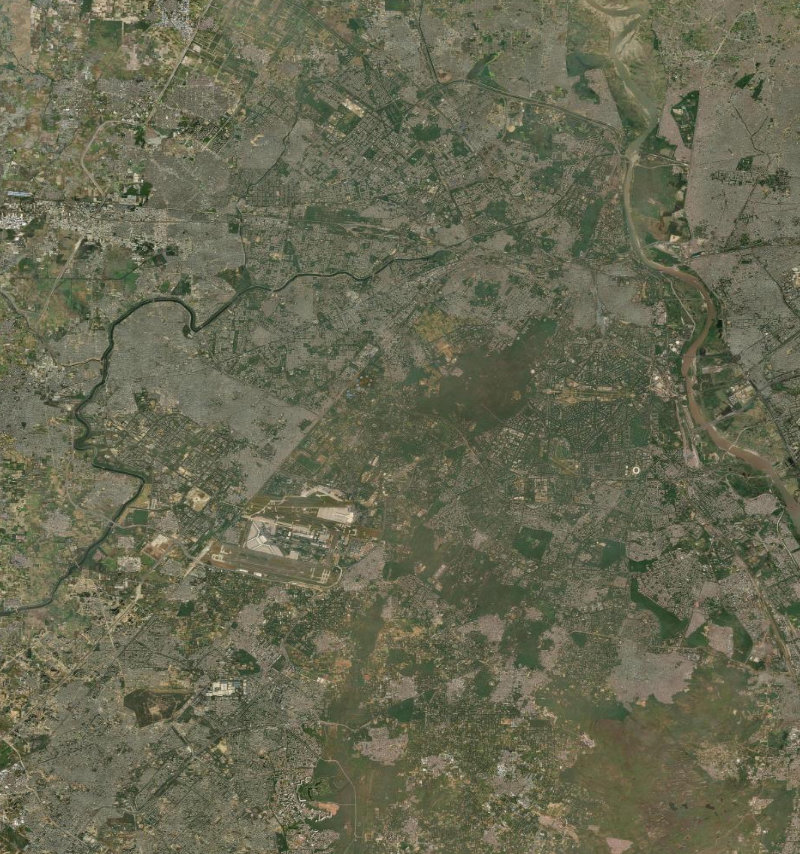 Satellite view of Delhi, India