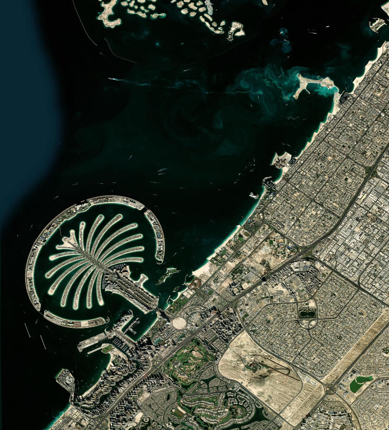 Satellite view of Dubai, United Arab Emirates