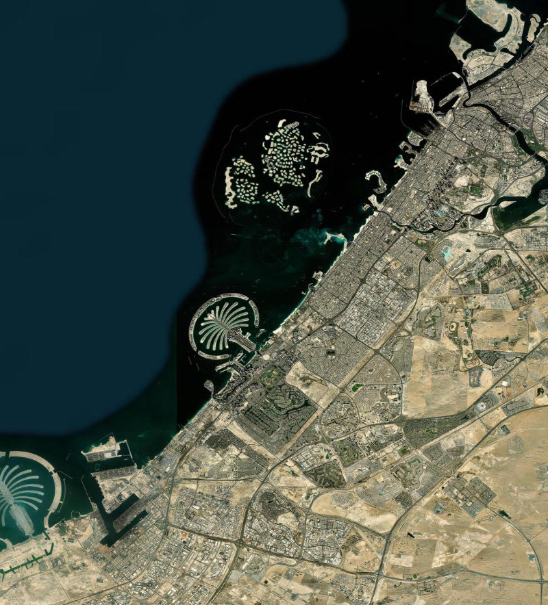 Wider satellite view around Dubai, United Arab Emirates