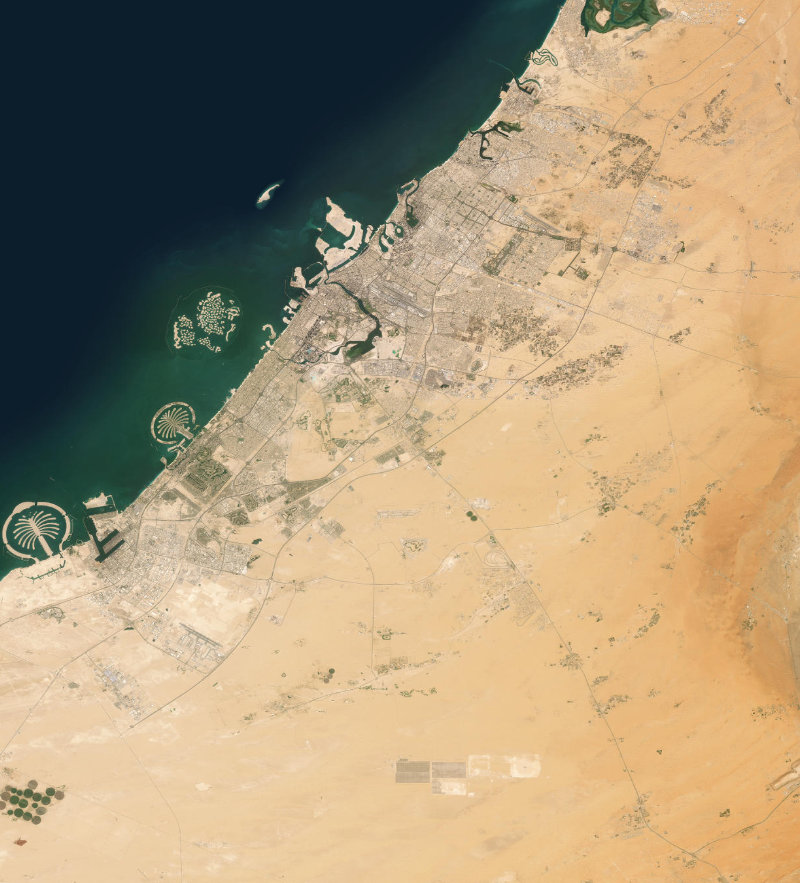 Wider satellite view around Dubai, United Arab Emirates